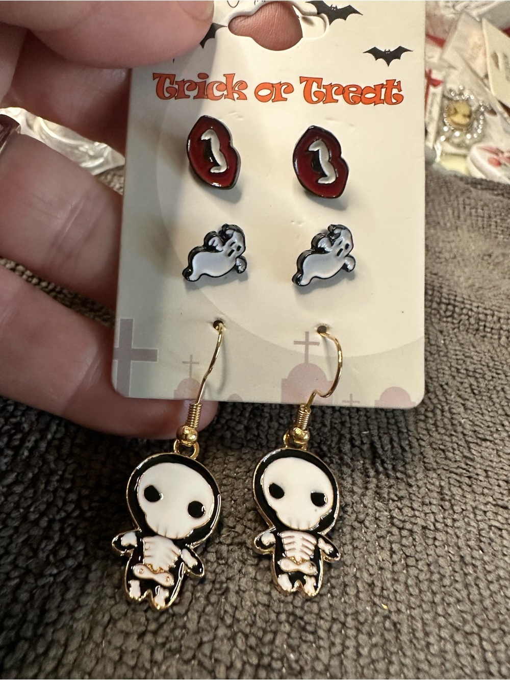 Halloween Skeleton & Ghost Earring Set - White/Black